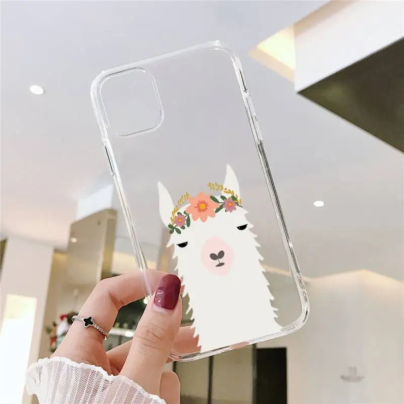 

Kawaii Cute Llama Alpaca animal Phone Case Transparent for iPhone 6 7 8 11 12 s mini pro X XS XR MAX Plus SE cover funda shell