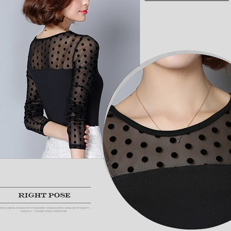

Women Blouse Shirt Lace 2020 Fashion O-neck Long Sleeve Black korean Shirts Casual Summer Blouses Ladies Tops