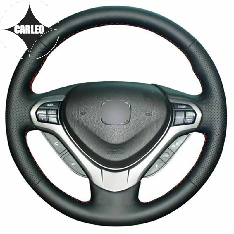 

DIY Car Steering Wheel Cover for Honda Accord Spirior Genuine Black Leather Custom Hand Stitching Holder Top Layer Wrap