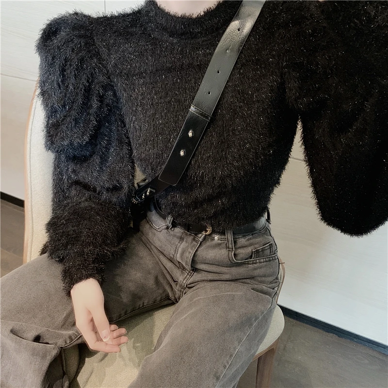 JuneLove Short Puff Long Sleeve Palace Style Sweater Vintage Warm Soft Winter Bottom Knitted Jumper New Pull Femme Pullovers | Женская