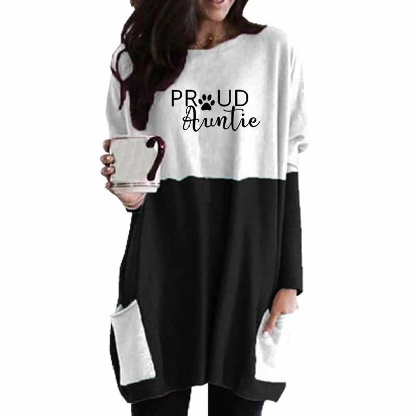 Женская футболка с длинным рукавом принтом и карманами|Футболки| |