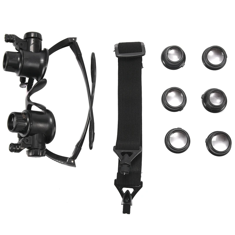 

10X 15X 20X 25X Watch Repair Magnifier Outdoor Activities Survival Tool Adjust Lens Magnifying Glasses 2 Led Lights Eye Loupes