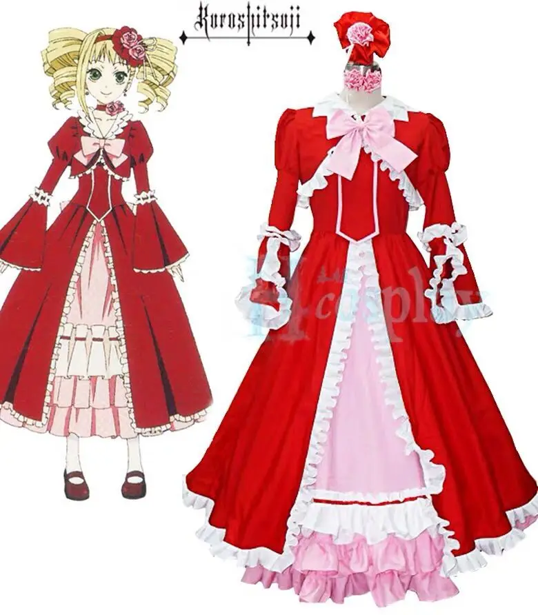 

Черный Дворецкий Kuroshitsuji Элизабет косплей костюм красное нарядное платье Лолита костюмы на Хэллоуин для женщин на заказ любой размер