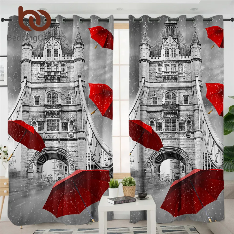 Красная занавеска с зонтиком затемненная башня мост на реке Темза для гостиной