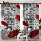 Красная занавеска с зонтиком, затемненная башня, мост на реке Темза, занавеска для гостиной, романтическая Англия, Лондон, Ридо