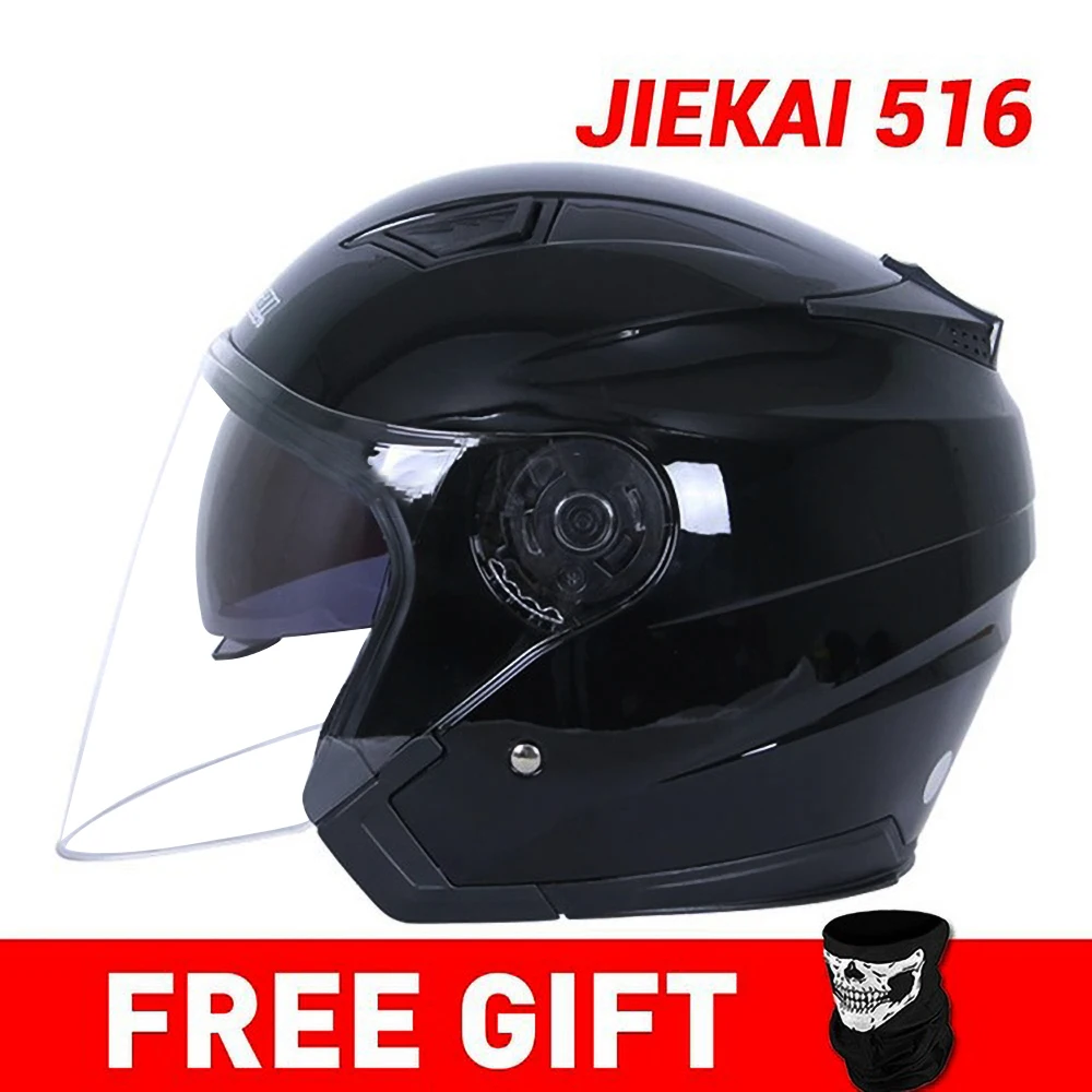 JIEKAI мотоциклетный шлем с открытым лицом Capacete мотоциклетный шлем Motocicleta Cascos Para мото гоночные мотоциклетные винтажные шлемы - Цвет: JK516-Bright Black 2