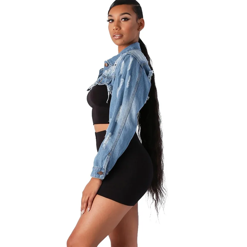 

European and American new ultra-short sexy personality washed denim jacket women's jacket