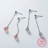 925 silver female temperament small fresh strawberry crystal simple moonstone drop earrings