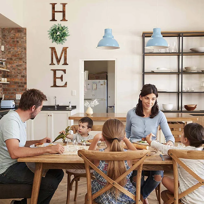 

Wood Letters for Home Decor for Living Room Wooden Home Letters for Wall Decor with Artificial Eucalyptus Leaves Wreath