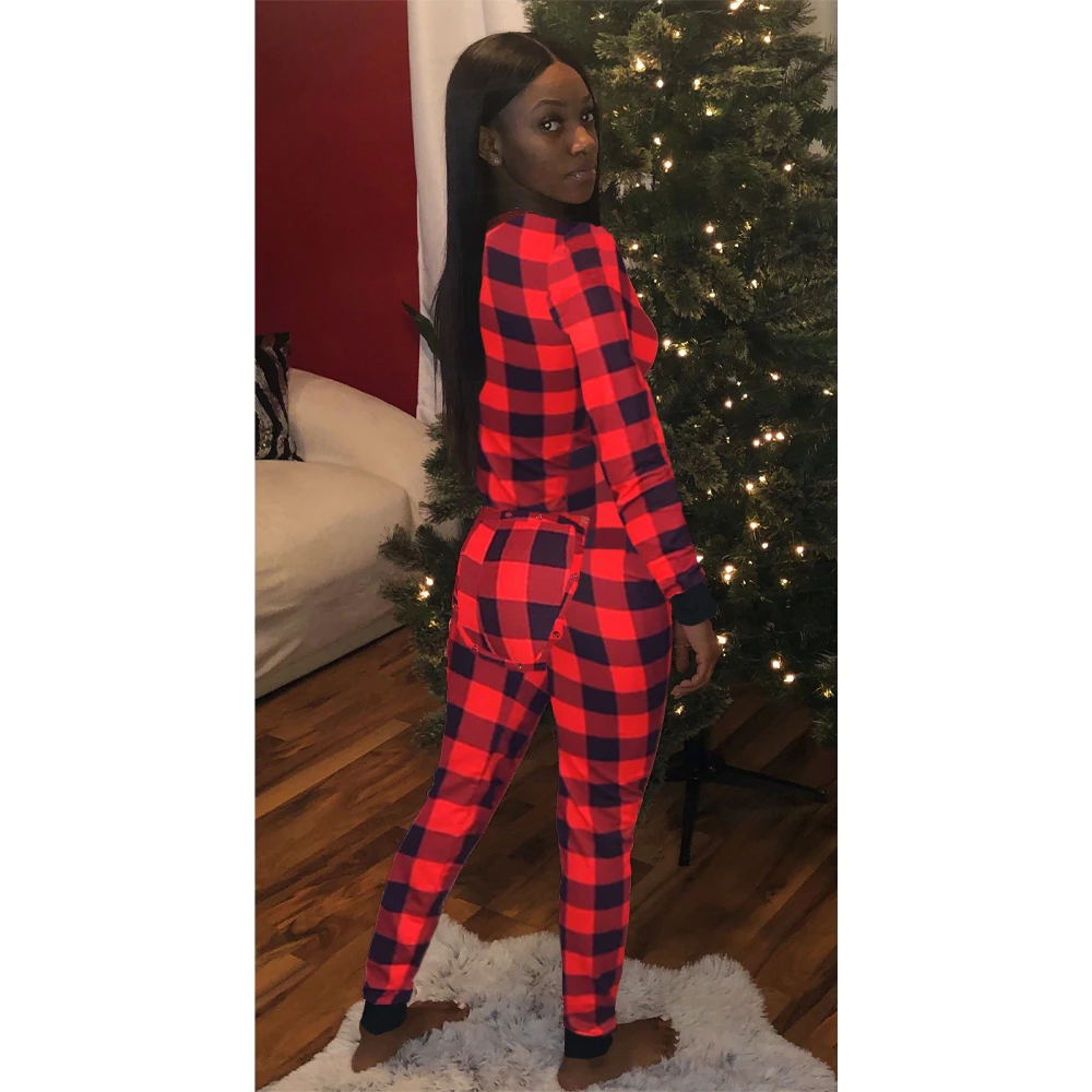 

H1587 manufacturers direct sales to Europe and America hot selling women's V-neck Plaid printing splicing home clothes sexy Jump