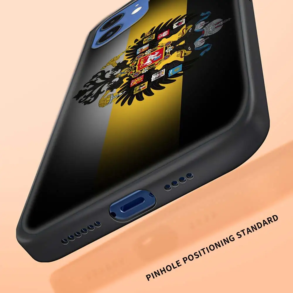 

Luxury Case for iPhone 7 8 11 12 Pro XS Max 12 Mini X XS XR ES 2020 Plus Black Phone Soft Coque Russia Coat Of Arms Eagle Flag