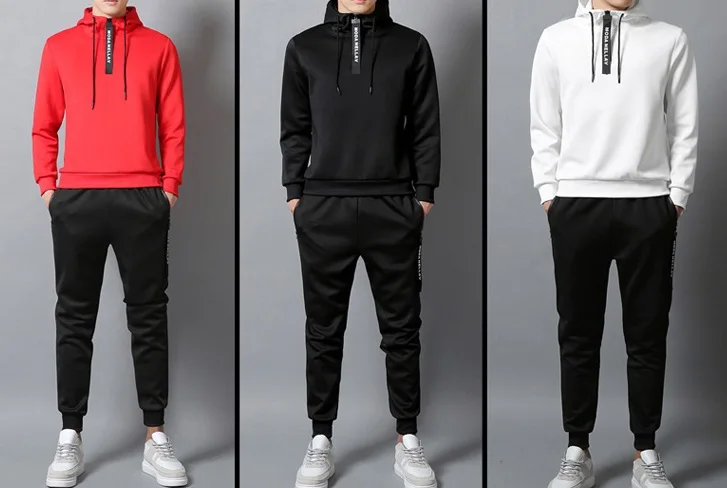 

Hoodies Men 2PC Spring Autumn Fleece Liner Hooded Sweatshirts + Sweatpants Male Brand Streetwear Solid Warm 2 Pieces Hoody 2020