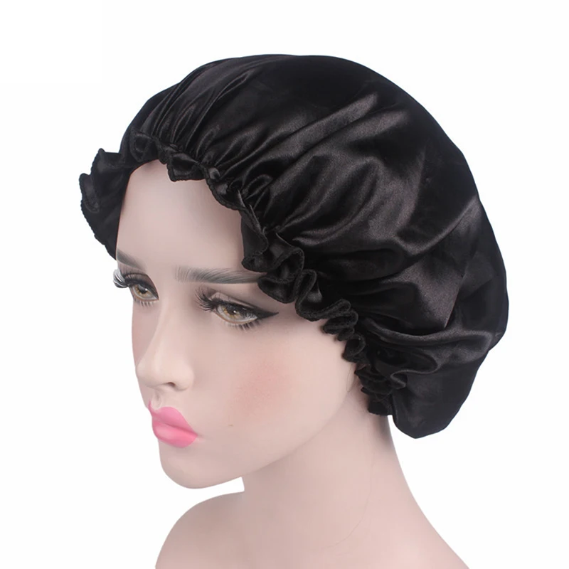 

New Fshion Women Satin Night Sleep Cap Hair Bonnet Hat Silk Head Cover Wide Elastic Band