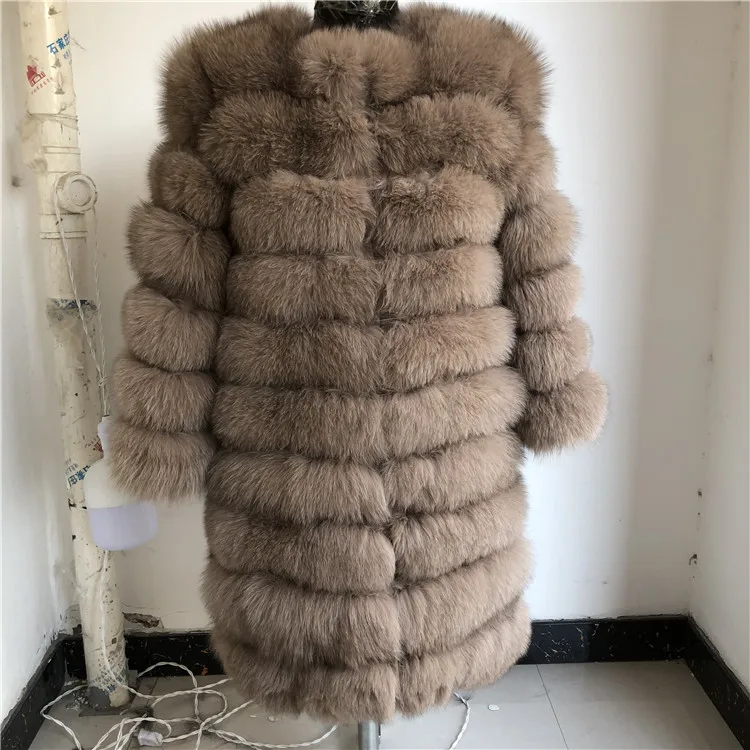 Light khaki Натуральная Шуба из натурального Лисьего меха, Женский Зимний натуральный жилет, Толстая теплая длинная куртка с рукавами, верхняя одежда пальто женское - Цвет: Light khaki