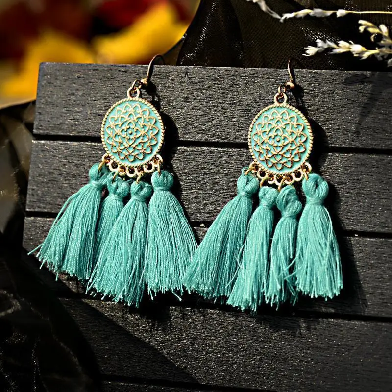 2020 Модные Разноцветные этнические висячие серьги в стиле бохо с кисточками