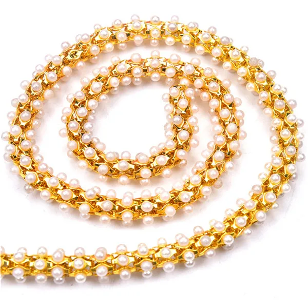 gold with pearls SS28 6 мм 1 ярдов/серия пришивная отделка ручной работы цветок чашки AB Стразы цепи кружева серебро или золото блестящий блеск веревка - Цвет: gold with pearls