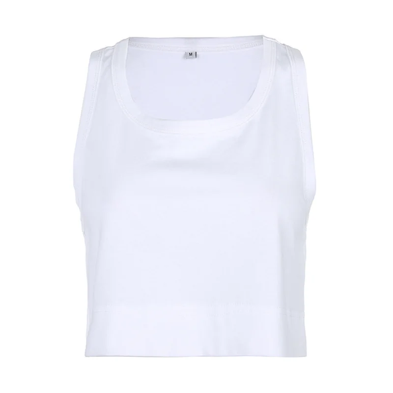

Fashion New Leisure Sports Loose Solid Color U-neck Loose Short Sexy Open Navel Sleeveless Top Women's Wear 2021 Summer