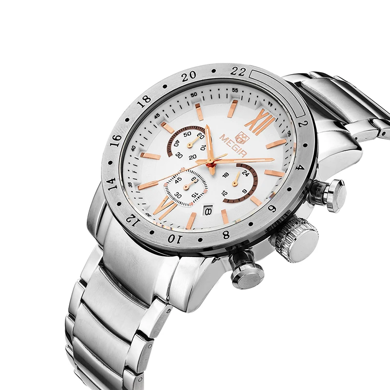 Часы наручные MEGIR Мужские кварцевые брендовые деловые белые водонепроницаемые