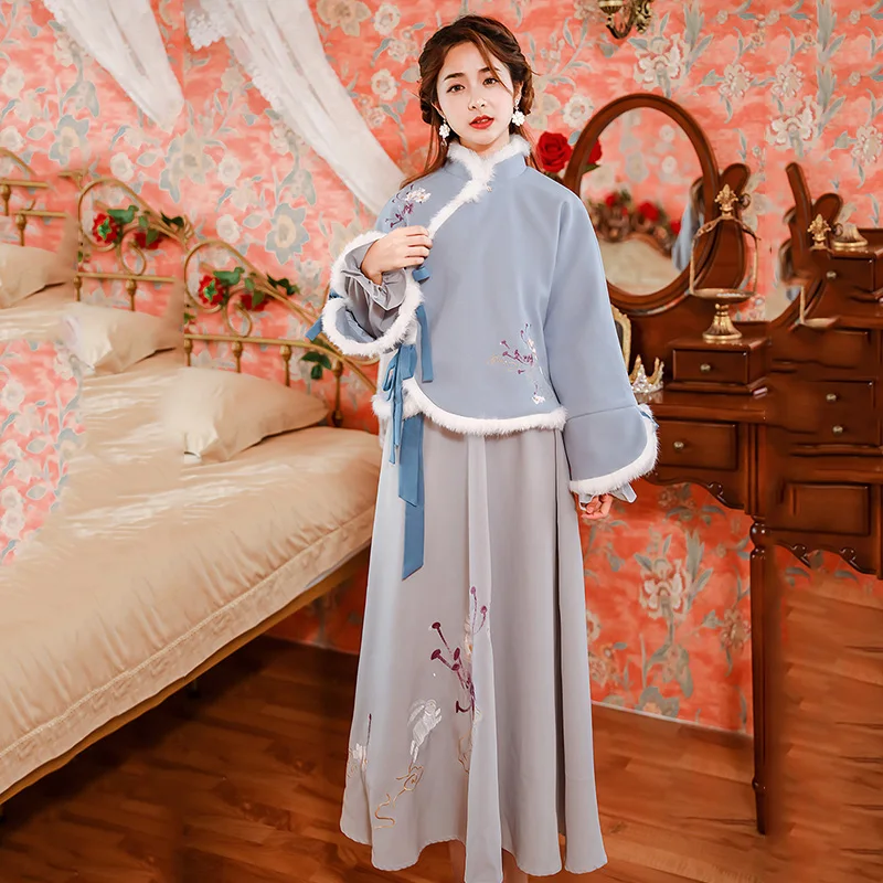 Вышитые танцевальные костюмы Hanfu Женское зимнее сказочное платье одежда для
