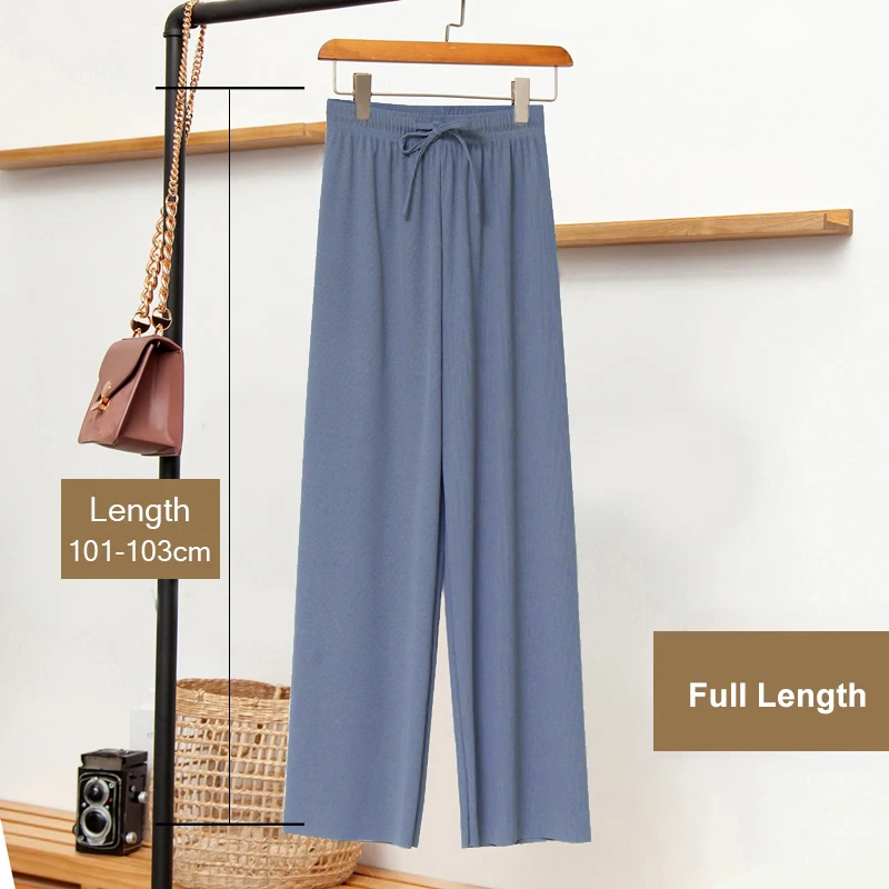 

Slacks Women's Loose Summer Pants Soft Ice Silk Ankle-Length Black Wide Leg Pants Grey Khaki Women High Waisted Trousers