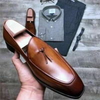 new men shoes handmade high grade brown pu classic square toe thin straps overwear fashion business casual dress loafers kg567