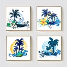 Leazen тропические плакат печать на холсте Настенный декор ванной комнаты с мультяшной кокосовой пальмой, украшенные цветами; Домашние украшения ребенка Спальня стены искусства