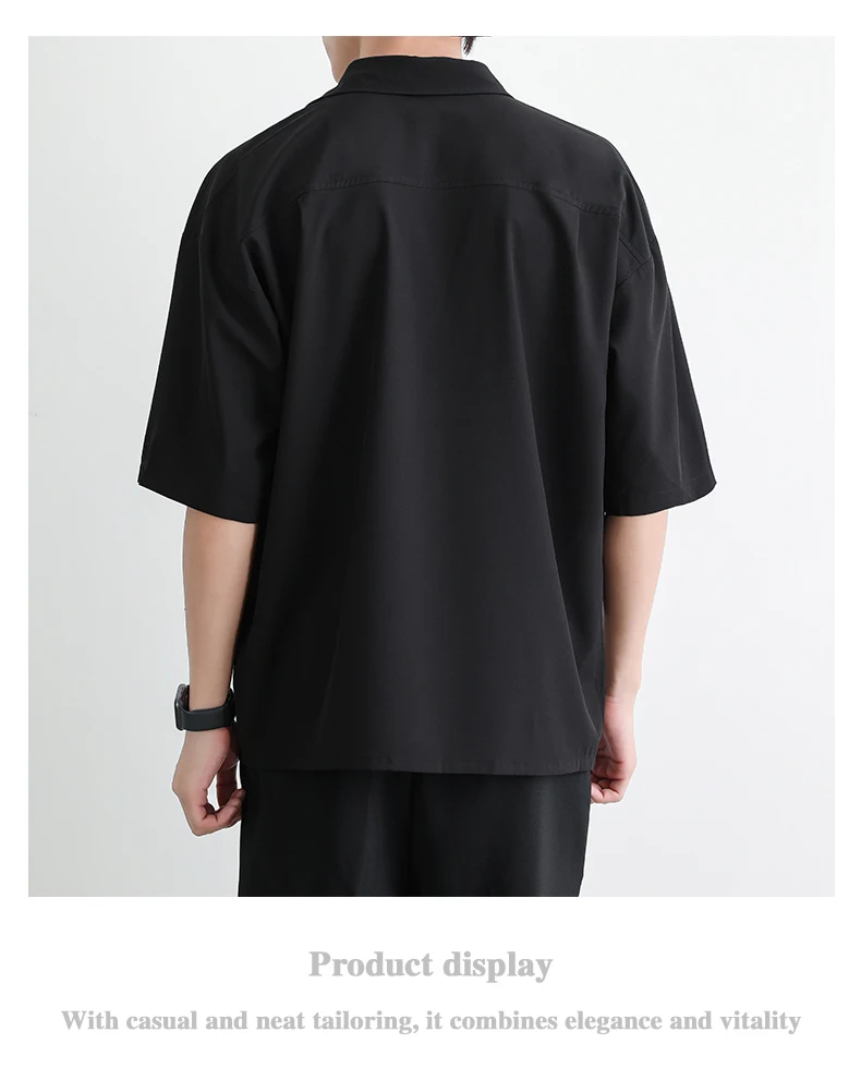 Мужская шелковая рубашка с коротким рукавом Lce тонкая Свободная белая оборками