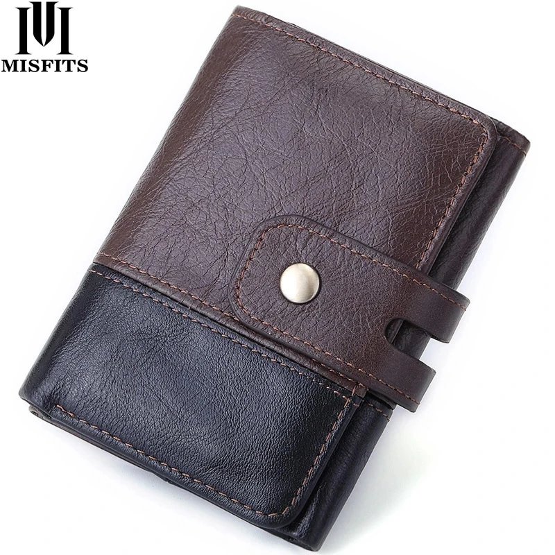 

High quality leather men's wallet simple fashion color contrast short zero Wallet ID card clip bag 2021 NEW