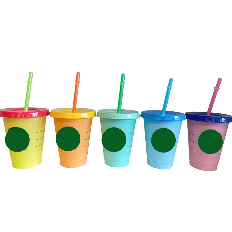 

710ml/700ml/473ml Color Changing Coffee Cup Reusable Plastic Cups Straw Cup With Colorful Straw Lid With Logo Plastic Tumbler