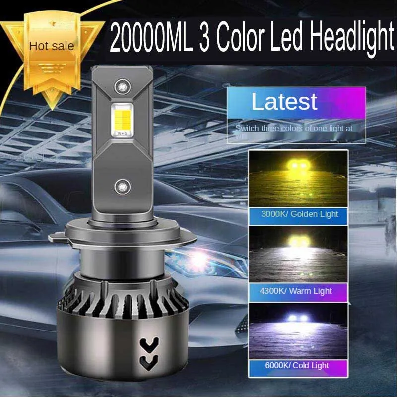 2Pcs h4 H7 Led 3 Color 20000LM 75w Canbus Car Headlight Bulb