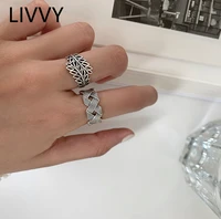 livvy silver color hollow leaves rings for women jewelry cross weaving open rings party birthday gift