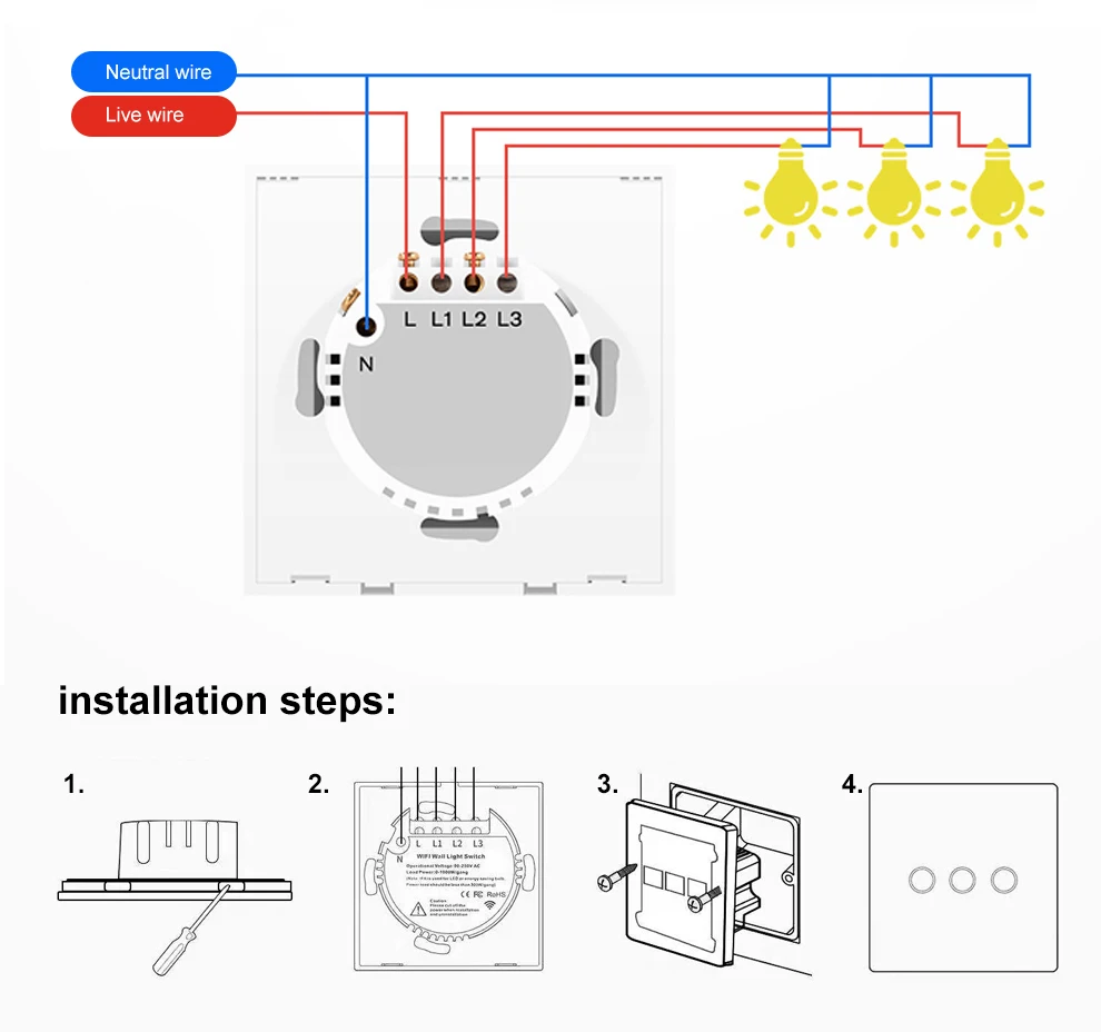 Tuya WiFi Smart Touch Switch 300 Вт/панель управления каналом приложение Smart Life Совместимо с Amazon Alexa и Google Home control