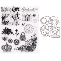 butterfly crown flower stamp and dies transparent clear silicone stamp cutting die set for diy scrapbooking photo decorative