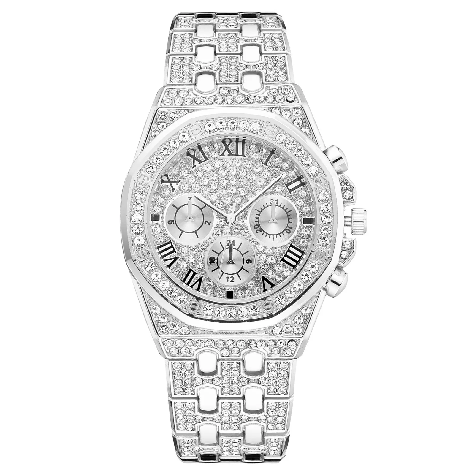 

New fashion Men's Watches diamond-studded British steel band watches Fashion watches men's casual three-eye steel band watches