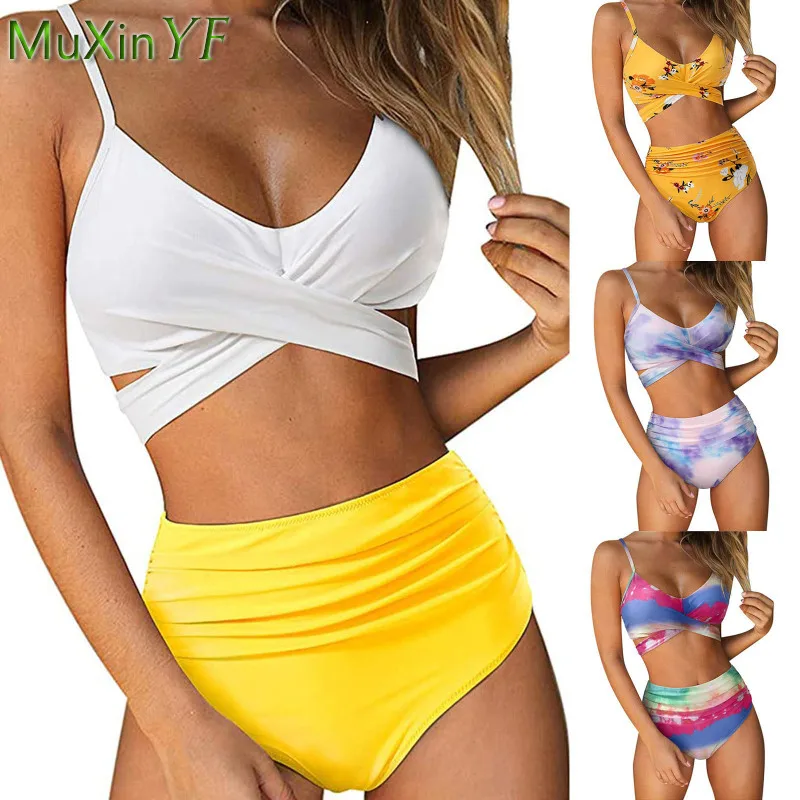 Women's Swimwear 2021 New High Waist Sexy Separate Swimsuit Summer Outdoor Swimming Gradient Color Bikini Bathing Suit Underwear