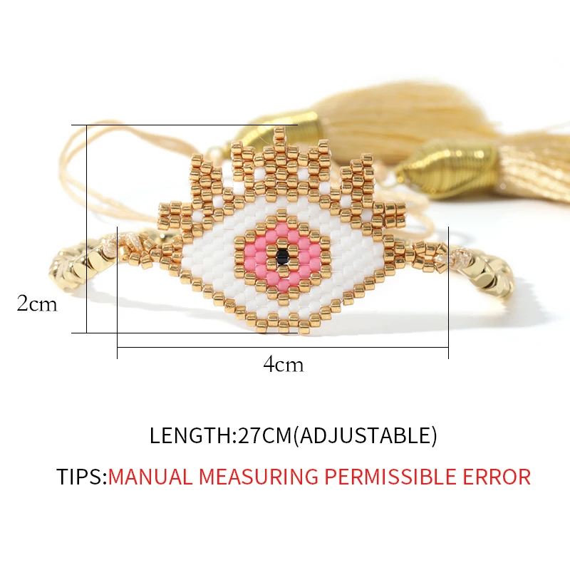 

Rttooas MIYUKI Evil Eye Bracelets Turkish Evil Eye Jewelry Pink Crystal Tassel Bracelets Bileklik Pulsera Mujer 2020 Handmade