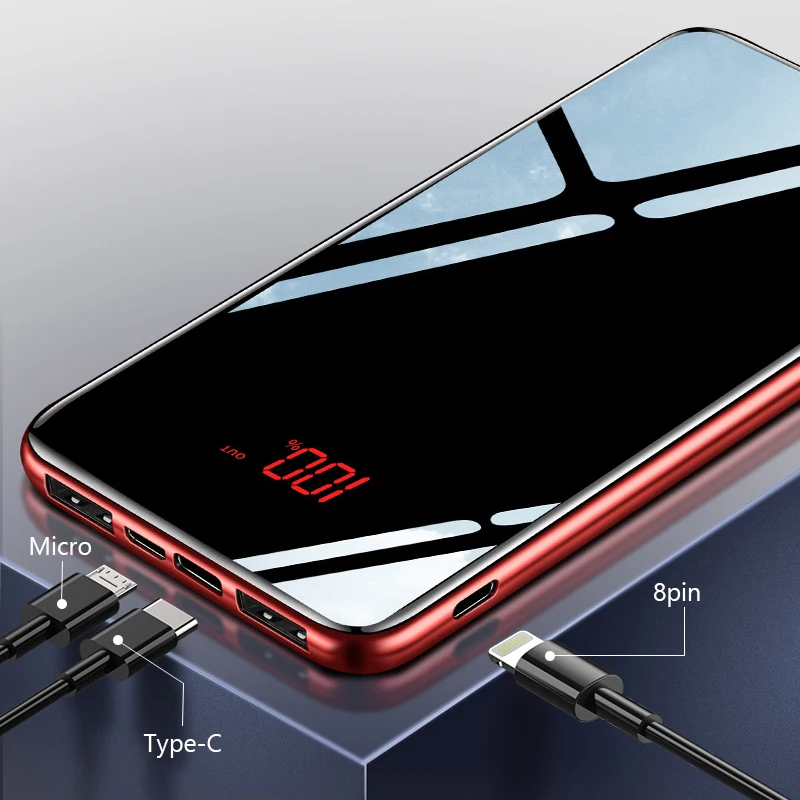 Power Bank 30000mAh Mirror Portable Fashion Mobile Phones External Charging Ultra thin Pack bank For iPhone X XS 8 Xiaomi | Мобильные