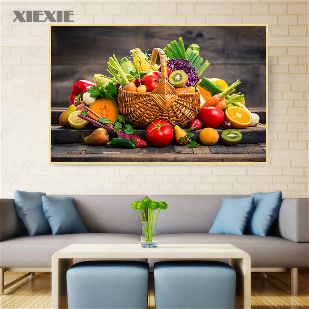 

Modern Fruit and Basket Wall Art Poster Canvas Painting Prints Minimalist Posters and Prints for Kitchen Dining Room Decoration