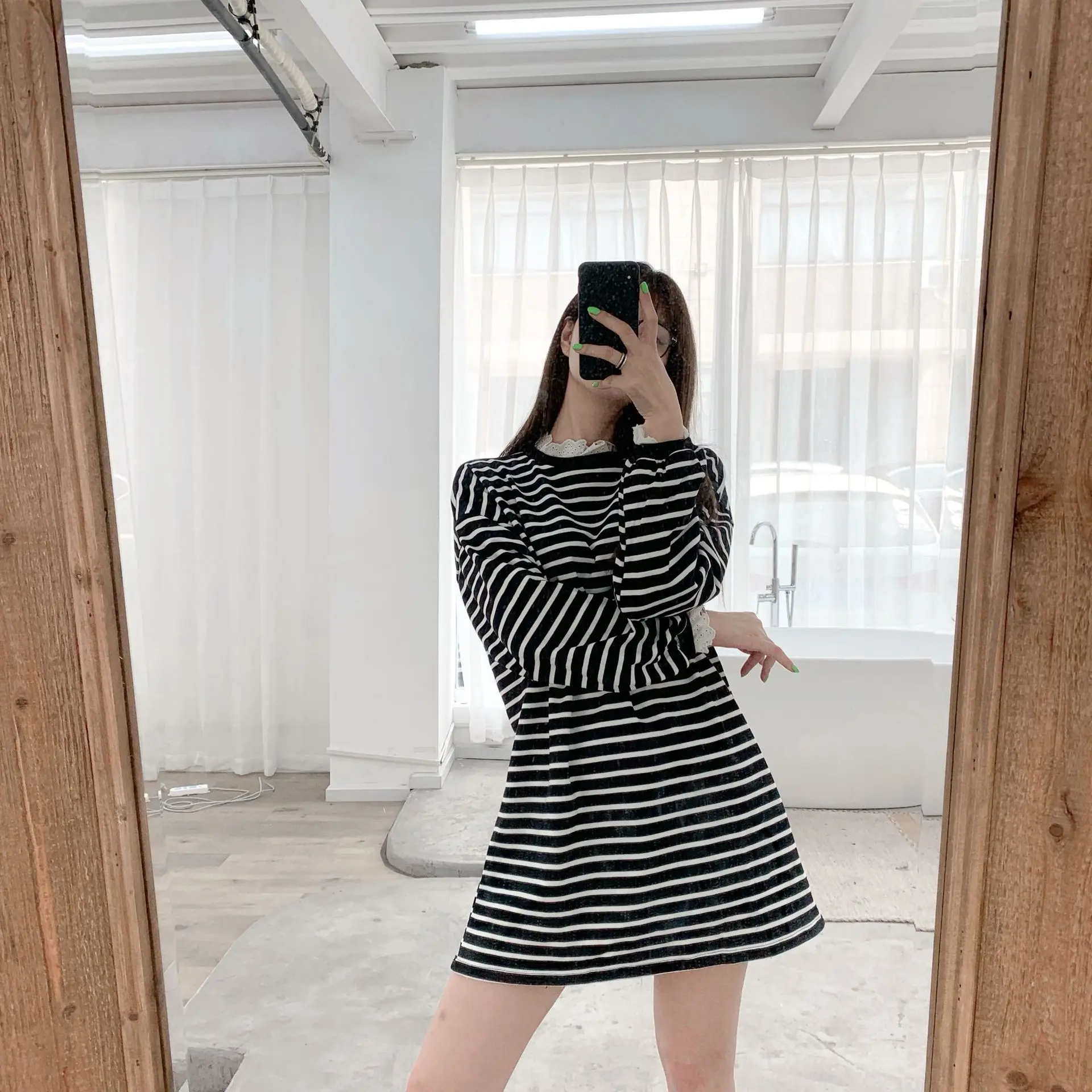 Платье-Свитер для мамы и дочки с кружевным воротником | Мать ребенок