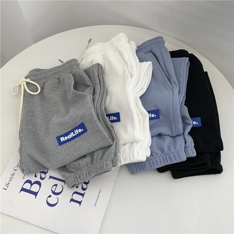 

Cloudy Blue Waffle Labeling Pants for Women Autumn and Winter Leisure Sports Pants Female Girls Slimming All-Match Sweatpants