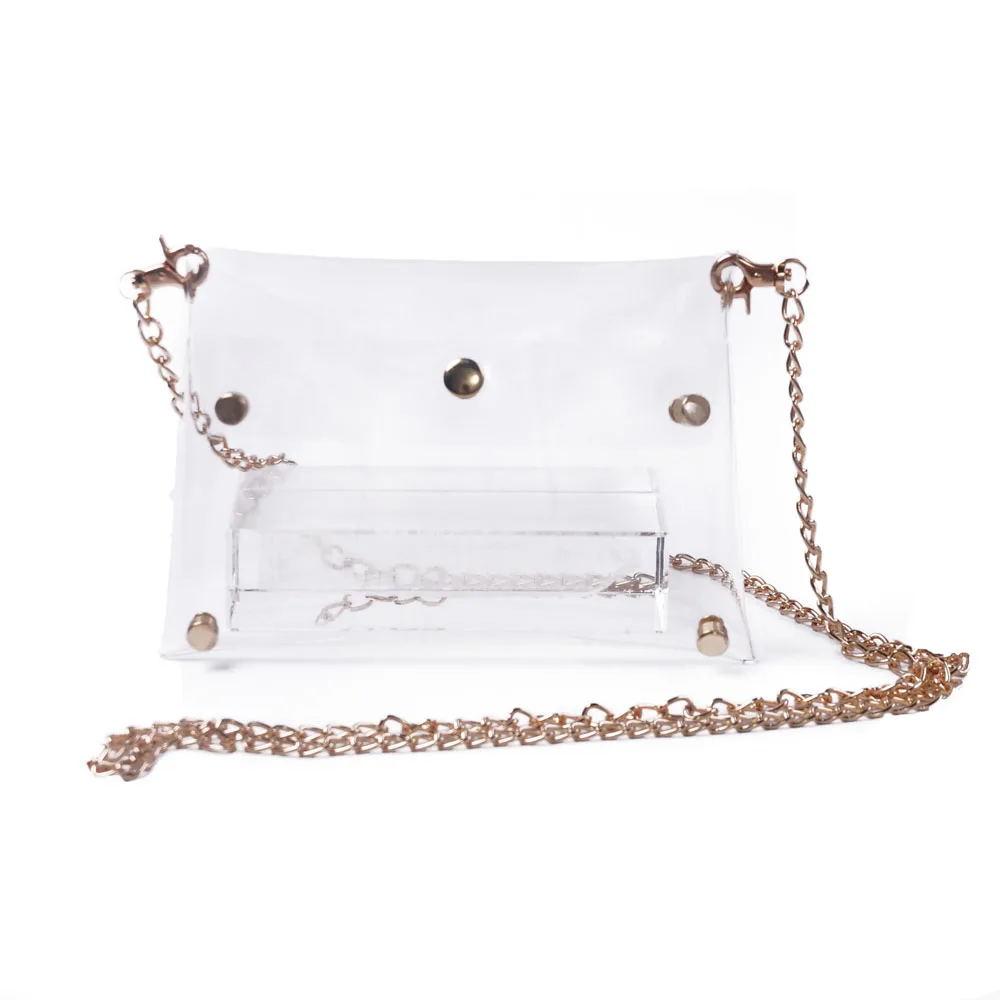 50 шт./партия из прозрачного ПВХ сумка через плечо с металлической цепочкой клатч