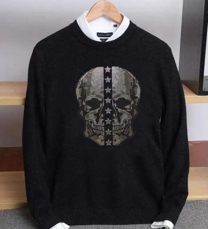 

Men's Knitted Sweater Winter Warm Diamond Rhinestone Casual Long Sleeve High Neck Turtleneck Slim Fit Sweater