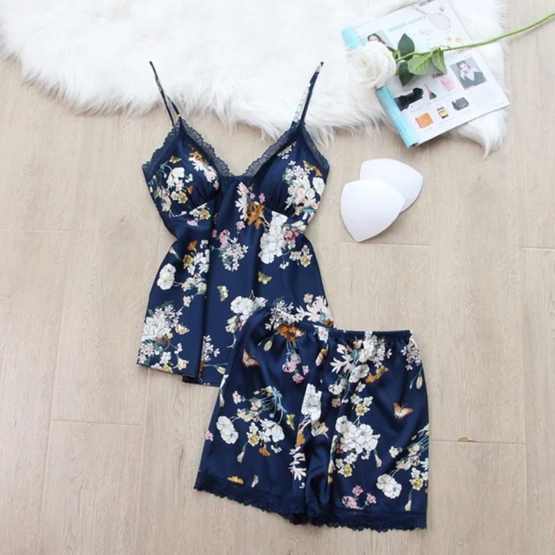 

Autumn 5/4/3/2/ Set Women Pyjama Print Satin High Quality Sexy Sleepwear With Chest Pad Pajama Sets Sleepwear Pijamas