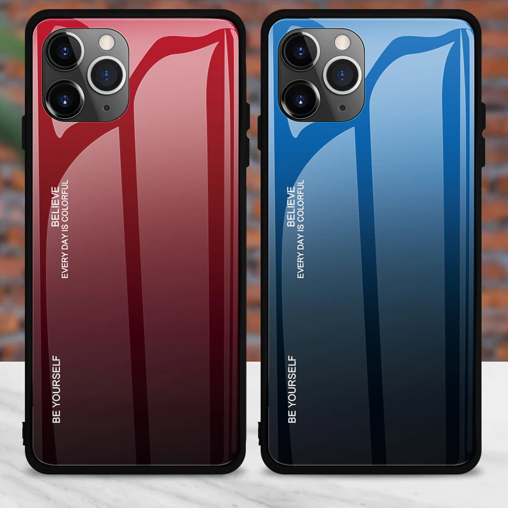 Чехол с градиентным рисунком для iPhone 11, чехол из закаленного стекла для iPhone 11 Pro Max, чехол для iPhone Xs Max XR XS 7 8 Plus 11 Pro