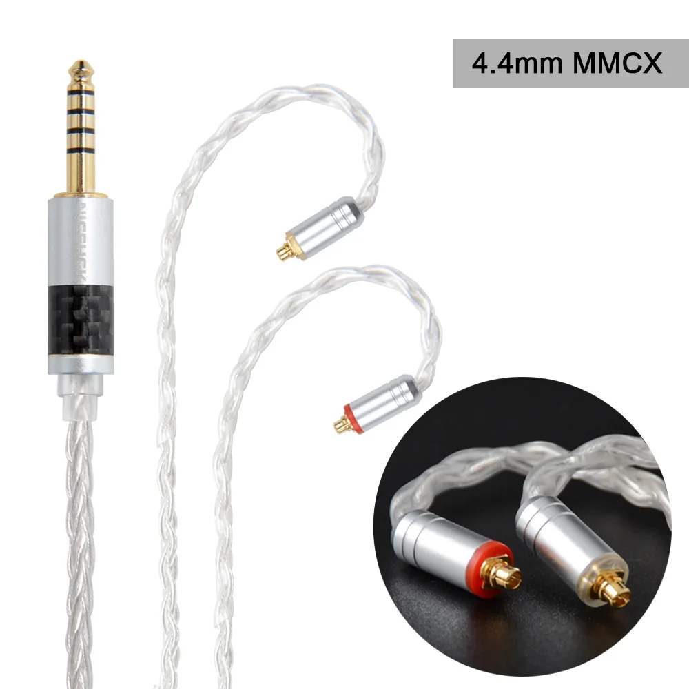 4.4mm With MMCX NICEHCK 8 ядер чистого серебра кабель 3,5/2,5/4,4 мм штекер MMCX/2Pin Соединительный кабель для обновления наушников для TFZ NICEHCK NX7/M6/F3 - Цвет: 4.4mm With MMCX