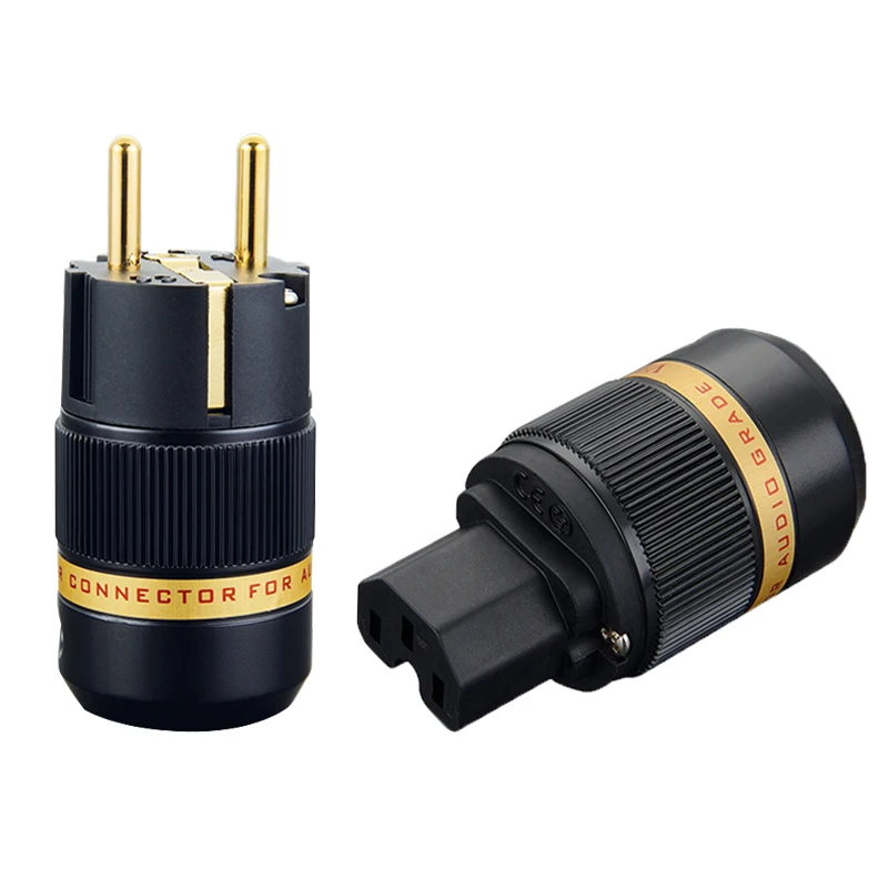 Фото Пара Viborg VE501G + VF501G, 99.99% Чистая медь, позолоченная вилка европейского стандарта питания Schuko №1