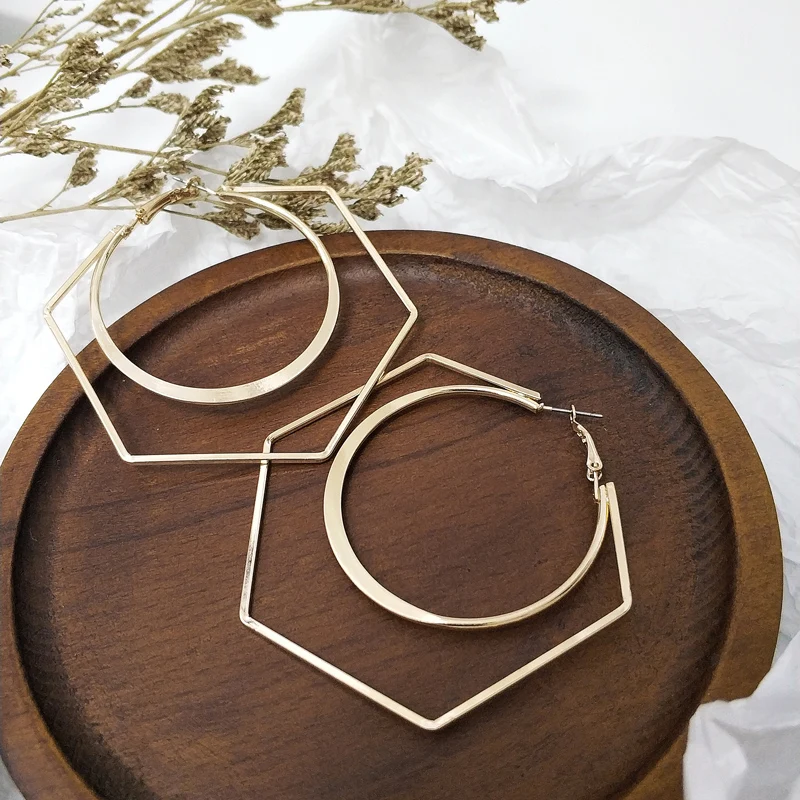 Корейский геометрической формы большие серьги кольца для женщин Золотой Цвет
