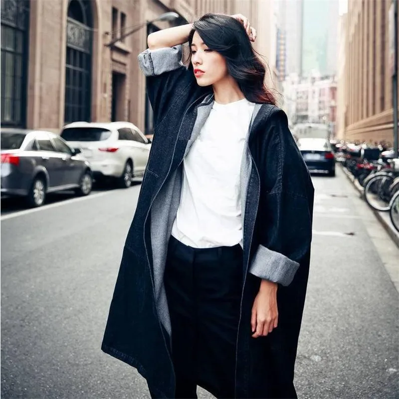 Свободное пальто для женщин больших размеров весна-осень ветровка с капюшоном и