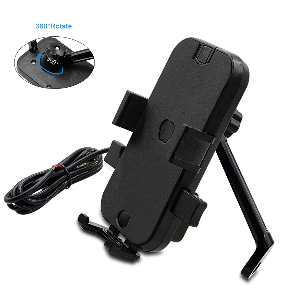 Black Rearview Двойное зарядное устройство USB, держатель для телефона мотоцикла, вращающаяся на 360 ° подставка для мотоцикла, велосипеда, держатель заднего вида для 4 ''-6,5'' смартфона - Цвет: Black Rearview
