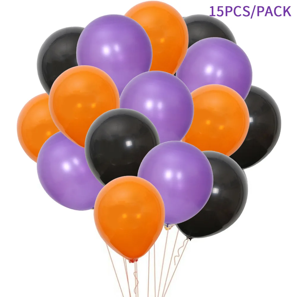 

15PCS Halloween Party Decoration Latex Balloon Set 2.8g Black Orange Purple Latex Balloon